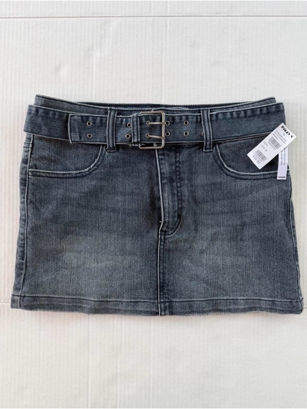 RSQ Charcoal Gray Denim Mini Skirt with Belted Waist